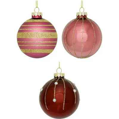 Ялинкова іграшка House Of Seasons Скляні кульки 3 шт D7 см Рожеві (8718861801606) Вінниця