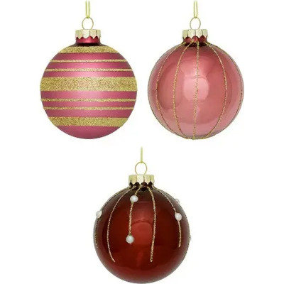 Ялинкова іграшка House Of Seasons Скляні кульки 3 шт D7 см Рожеві (8718861801606) Вінниця - фото 1