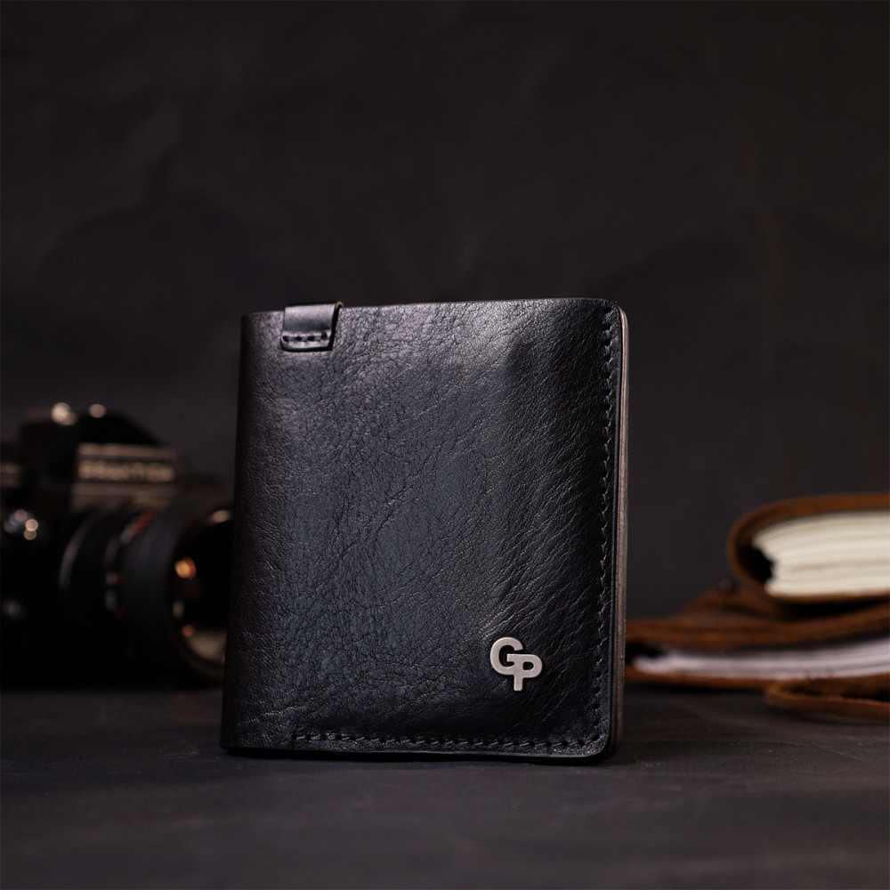 Стильное портмоне с накладной монетницей из натуральной кожи GRANDE PELLE 11643 Черный Киев - изображение 7