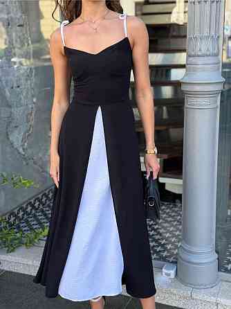 Жіноча романтична легка сукня на бретелях американський креп жатка Чорний, 42 Одеса