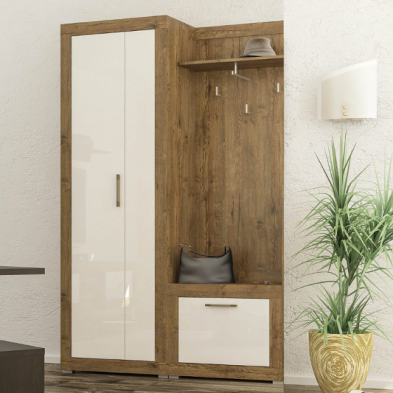 Передпокій з шафою Парма (комплект ШВ 136 см) Меблі Сервіс Дуб Апріл, Білий лак Львів