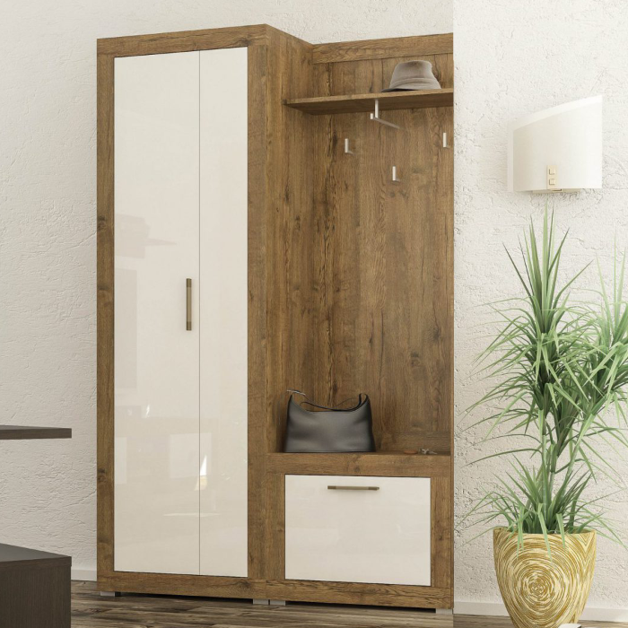 Передпокій з шафою Парма (комплект ШВ 136 см) Меблі Сервіс Дуб Апріл, Білий лак Львів - фото 1