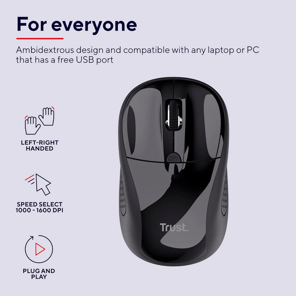 Мышь Trust Primo Черная Беспроводная оптическая 2.4G USB 1000/1600 DPI амбидекстрная для ноутбука/PC/Mac Киев - изображение 5