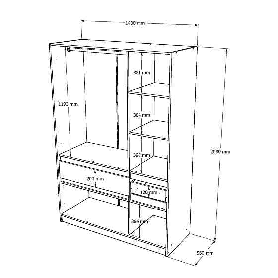 Шкаф распашный для одежды с выдвижными ящиками (полки - штанга) Эверест Стайл-1400 140х53х203 см Кашемир/Дуб крафт серый (DTM-071162) Львов