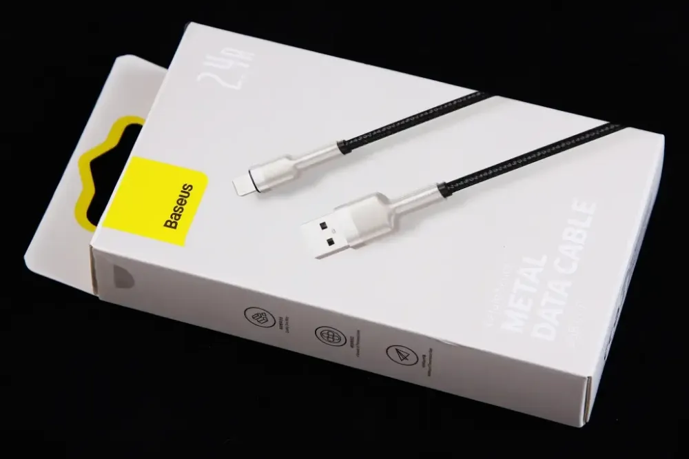 Кабель USB - iPhone 2.4A 2.0м Baseus Cafule Metal нейлоновий круглий чорний/себра. Вінниця - фото 2