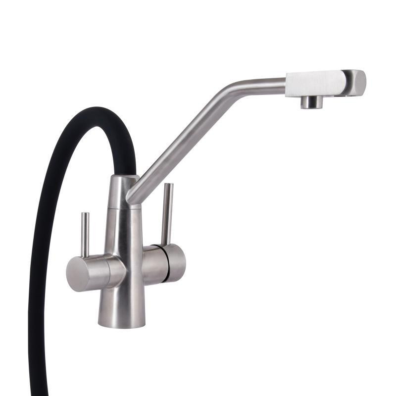 Смеситель для кухни Lidz Aria 020F3 с гибким изливом, с подключением для питьевой воды Nickel/Black Харьков - изображение 3