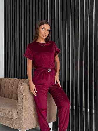 Женская стильная домашняя велюровая пижама Бордовый Одесса