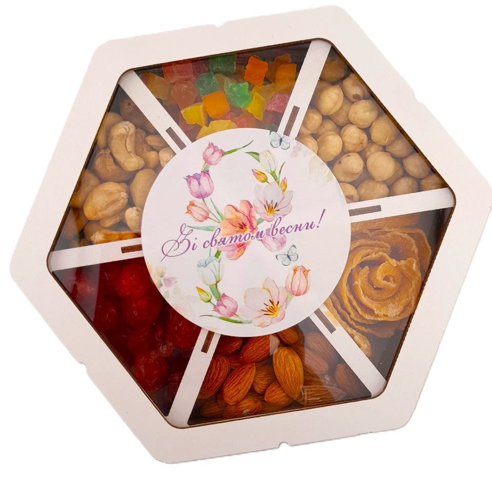 Подарунковий набір горіхів і сухофруктів у дерев'яній коробочці 450 грамів Одеса - фото 1