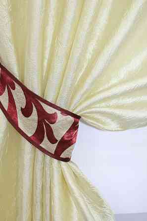 Кухонные шторы VR-Textil № 073к с ламбрекеном и подхватами светло-золотистый с бордовым 270х170 см (52-0161) Киев