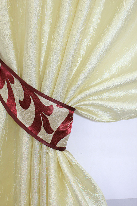 Кухонные шторы VR-Textil № 073к с ламбрекеном и подхватами светло-золотистый с бордовым 270х170 см (52-0161) Киев - изображение 3