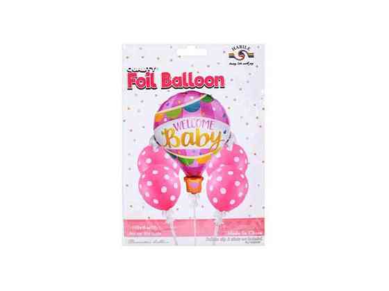 Шарики воздушные 1шт - 31дюйм, 4шт - 12дюйм Welcome baby 5шт розовые MK 5487 ТМ METR Киев