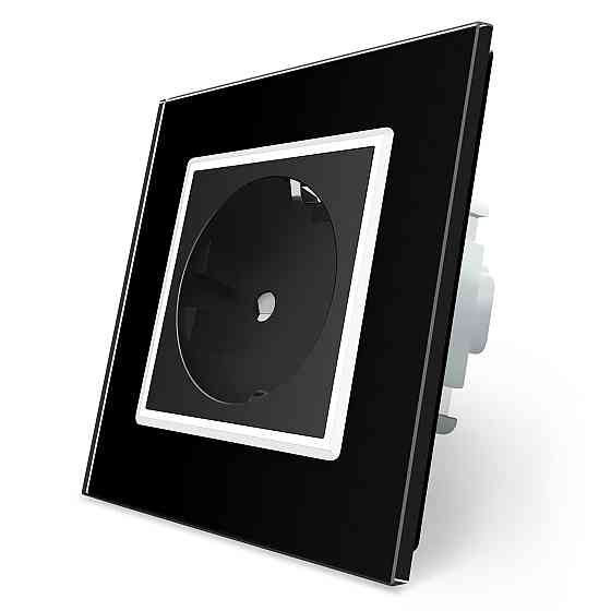 LIVOLO Електрична розетка з заземленням LIVOLO, чорна з білою вставкою, шторки, скло, 250В 16А Коломия