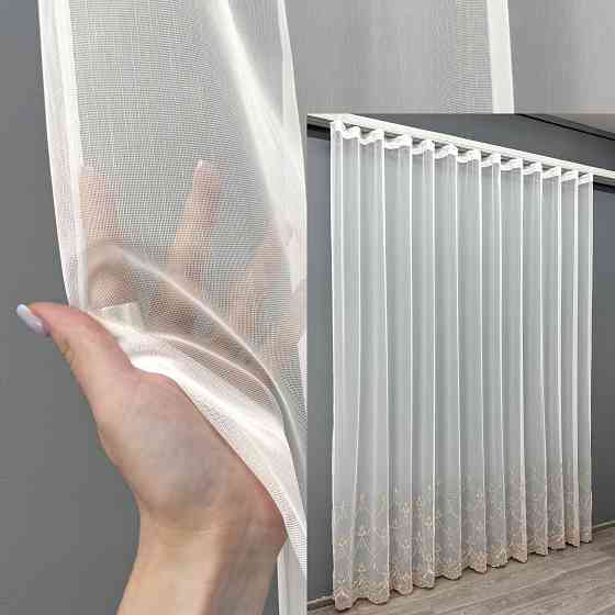 Тюль VR-Textil 1468т Фатин з вишивкою Молочний з пудровим 400х270 см (42-0846) Київ