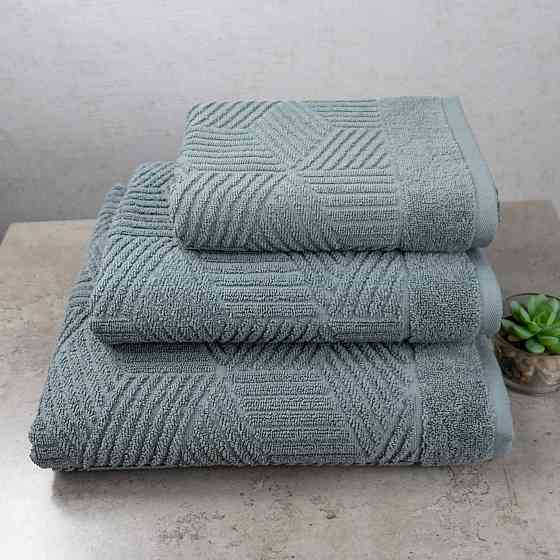 Комплект махровых полотенец Уельс 3шт GM Textile 40х70см, 50х90см, 70х140см 500г/м2 (Темно-Мятный) Сумы