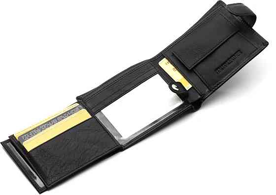 Чоловічий гаманець з натуральної шкіри ST Leather чорне портмоне на застібку з кнопкою на подарунок чоловікові Київ
