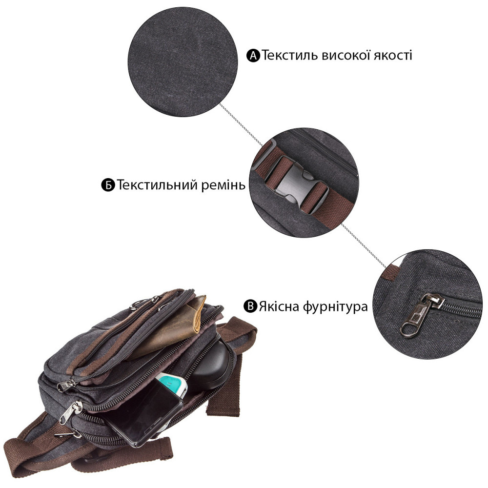 Бананка текстильна на пояс Vintage 20159 Чорна Київ - фото 4