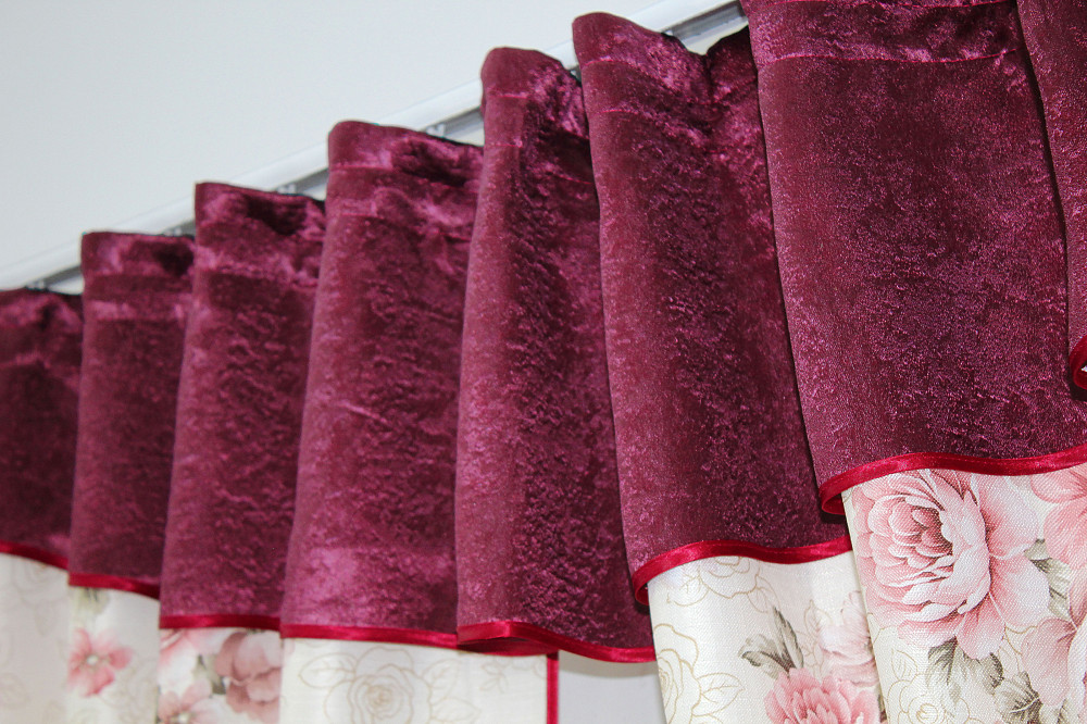 Кухонные шторы VR-Textil № 073к с ламбрекеном и подхватами бордовый с персиковым 270х160 см (52-0520) Киев - изображение 4