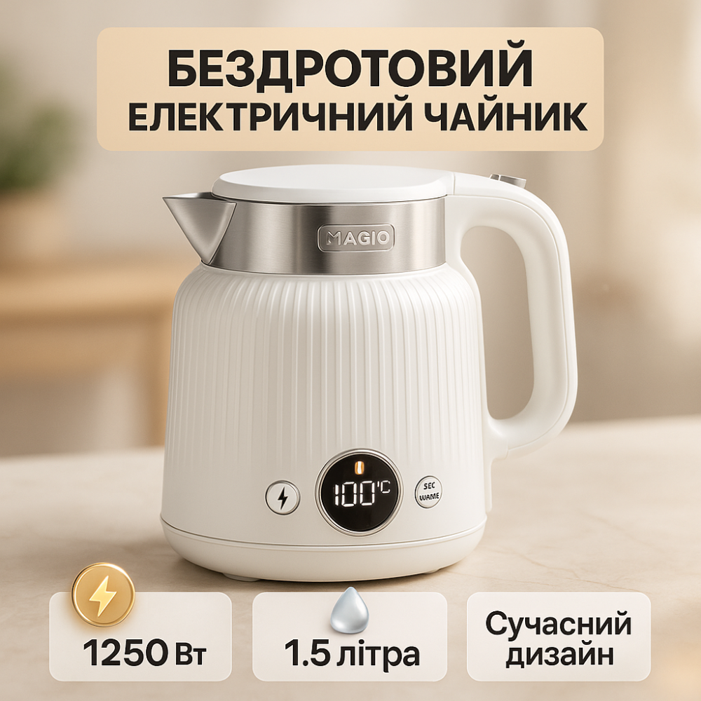 Бытовой чайник для кухни Magio MG-507 1250 Вт, Удобный электрический чайник для кухни US-84 Львов - изображение 14