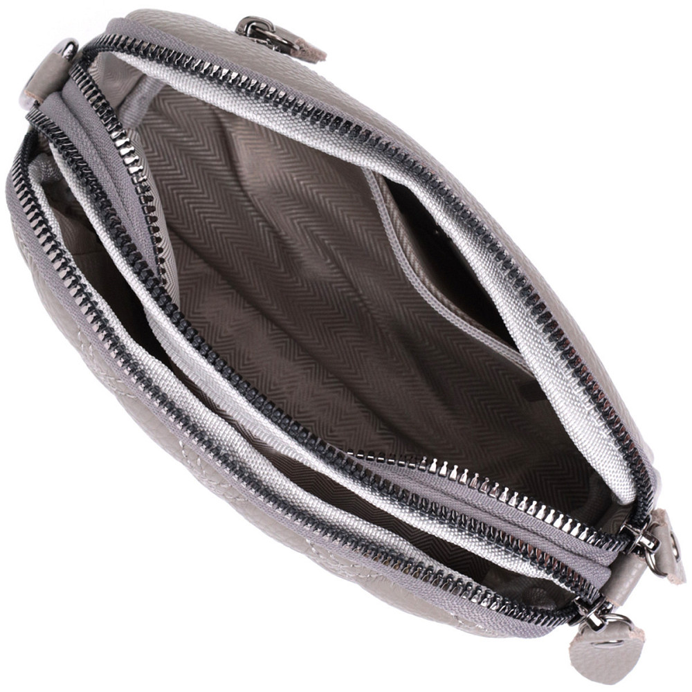 Зручна жіноча сумка прошита ромбами на лицьовій стороні з натуральної шкіри Vintage 22810 Сірий Київ - фото 7