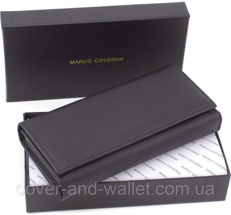 Жіночий бордовий шкіряний гаманець на багато карток Marco Coverna Чорний Київ - фото 1