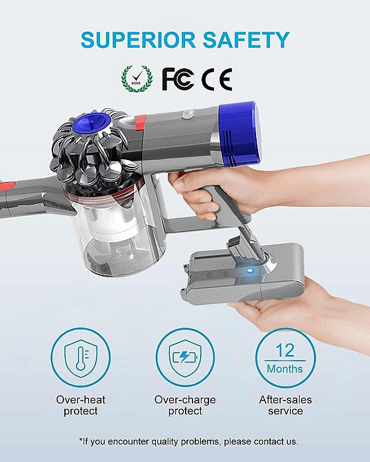 Акумулятор V7 SV11 Чорний 21.6V 4500mAh Li-ion змінний для ручного пилососа V7 SV11 Motorhead Pro Trigger Animal Car+Boat Extra Київ - фото 5