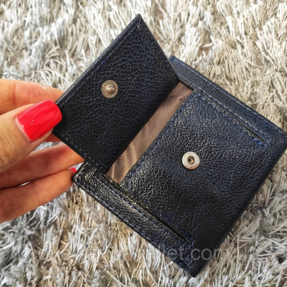 Квадратный маленький кожаный кошелек с монетницей синего цвета ST 430 Киев - изображение 2