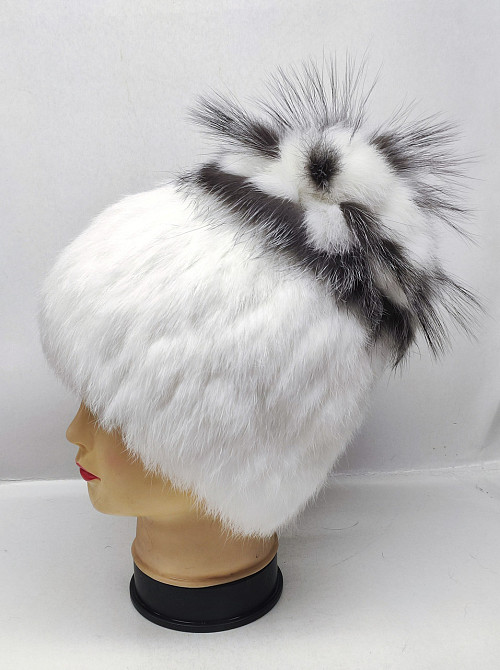Шапка меховая женская цветок Белла кролик Rex Белый Харьков - изображение 6