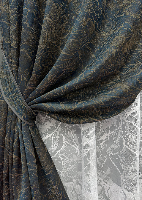 Комплект штор VR-Textil Жаккард Fantasy 100х270 2шт и Тюль 300х270 1634ш-1783т Синий с белым 71-049/1 Киев - изображение 4