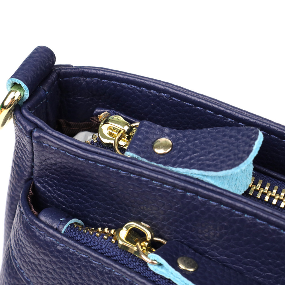 Женская кожаная сумка с жестким дном Vintage 22986 Синий Киев - изображение 5