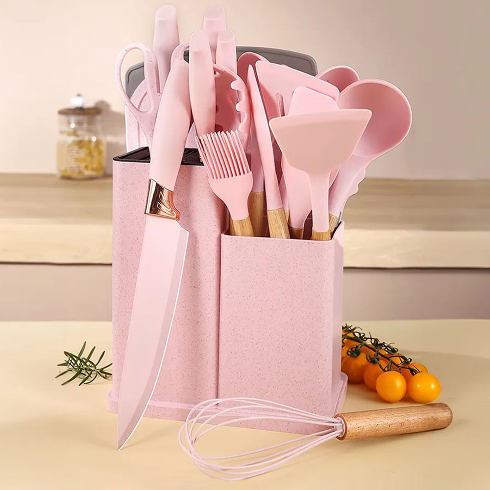 Набір кухонних речей, 19 предметів Kitchen Set, Рожевий / Силіконовий набір для кухні / Кухонний набір Київ - фото 1