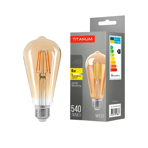 Лампа ST64 6W E27 2200К 220V Filament A LED Titanum Житомир