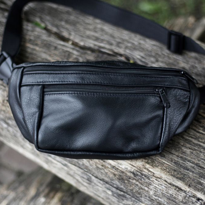 Бананка чоловіча чорна, Зручна чоловіча шкіряна бананка Сумка ремінь на пояс DN-38 Львів - фото 16