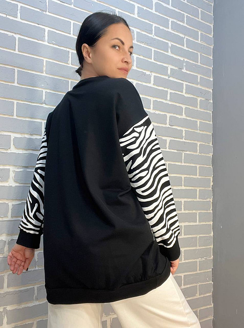 Свитшот женский LSK 6030 удлиненный зебра камни one size, черный, one size Киев - изображение 7