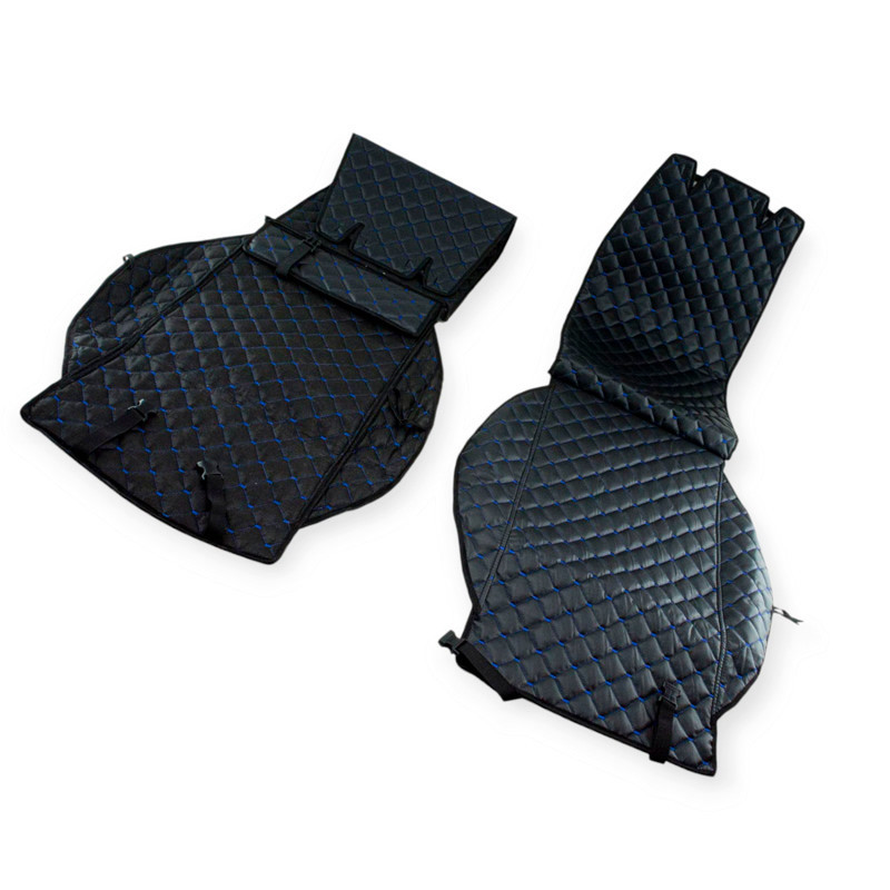 Накидки сидіння чорна (2шт) шкірзам ромб, синя нитка Мукачево - фото 1