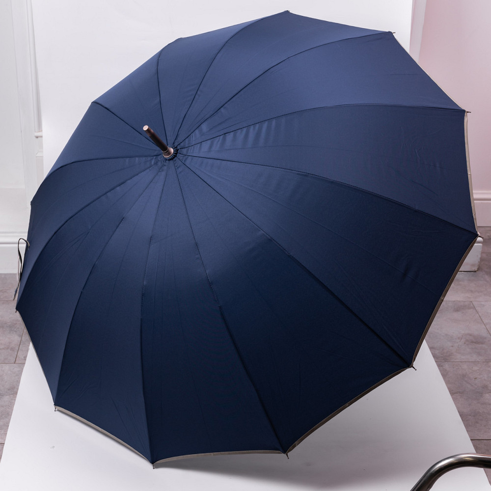 Классический зонт-трость с чехлом полуавтомат из полиэстера прочный надежный 12 спиц диаметр 120 см Серый HP-23-16G Киев - изображение 1