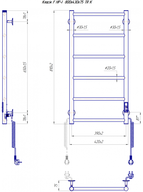 Электрический полотенцесушитель Mario Классик F HP-I 800x430 TR К таймер-регулятор, черный мат Киев - изображение 2