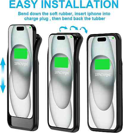 Чехол-аккумулятор MIGAFEI для iPhone 15/15 Pro 6,1″, PowerBank 7000 мА·ч, зарядка 2-в-1, черный Киев