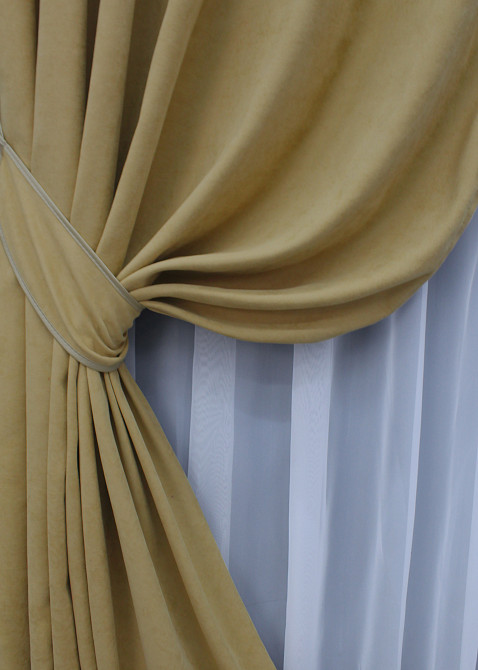 Комплект готовых штор VR-Textil Микровелюр Petek № 1515ш Песочный 150х290 см 2 шт (33-0399) Киев - изображение 5