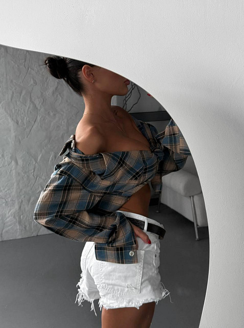 Женская базовая рубашка в клетку турецкая фланель Голубой Одесса - изображение 4