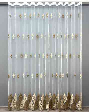 Тюль VR-Textil 1845т Фатин с объемной вышивкой Белый с бежевым и шоколадным 300х270 см (40-202) Киев