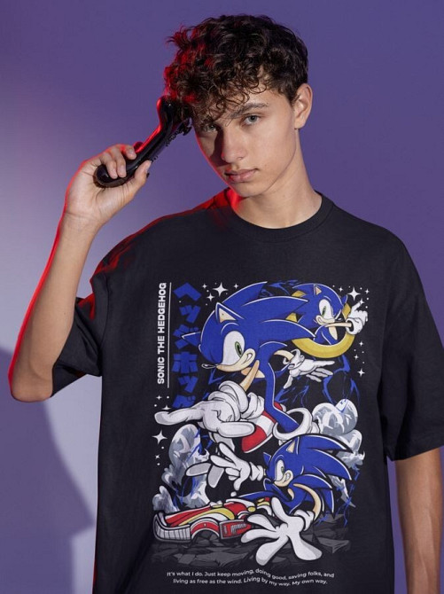 Футболка для хлопчика з аніме принтом Схадов Хедгехог Хероес Сонік оверсайз (зріст від 165 до 180) Чорний AnimeJ1198m Дніпро - фото 5