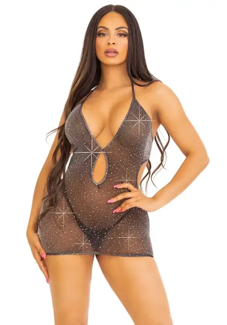 Сукня Leg Avenue Lurex Rhinestone Keyhole Halter Dress One Size Black/Silver Львів - фото 2