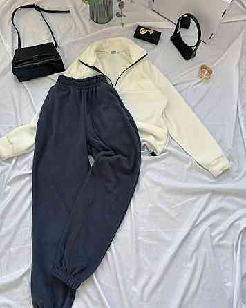 Женский теплый оверсайз костюм двойка: кофта и брюки из двухстороннего флиса Графит, 48/52 Одесса