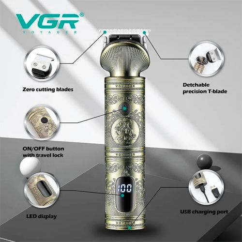 Тример для стрижки VGR V-962: метал, ножі з нержавійки, 6000 об/хв, 1200 мА·год, 200 хв, LED, USB, 4 насадки Одеса
