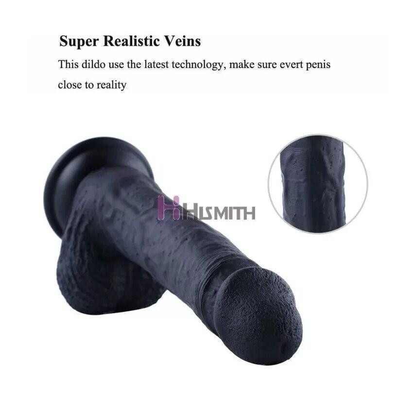 Фалоімітатор для секс-машин Hismith 8.3″ Silicone Dildo Black, система KlicLok, гнучкий стрижень Sex Aura Київ - фото 4