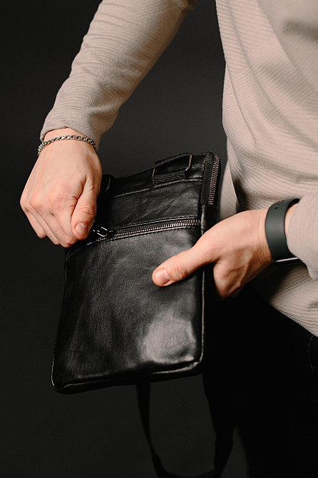 Сумка-месенджер із натуральної гладкої шкіри ST002 (Чорна) Суми - фото 3