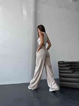 Женские базовые легкие брюки палаццо лён Беж, 46/48 Одесса
