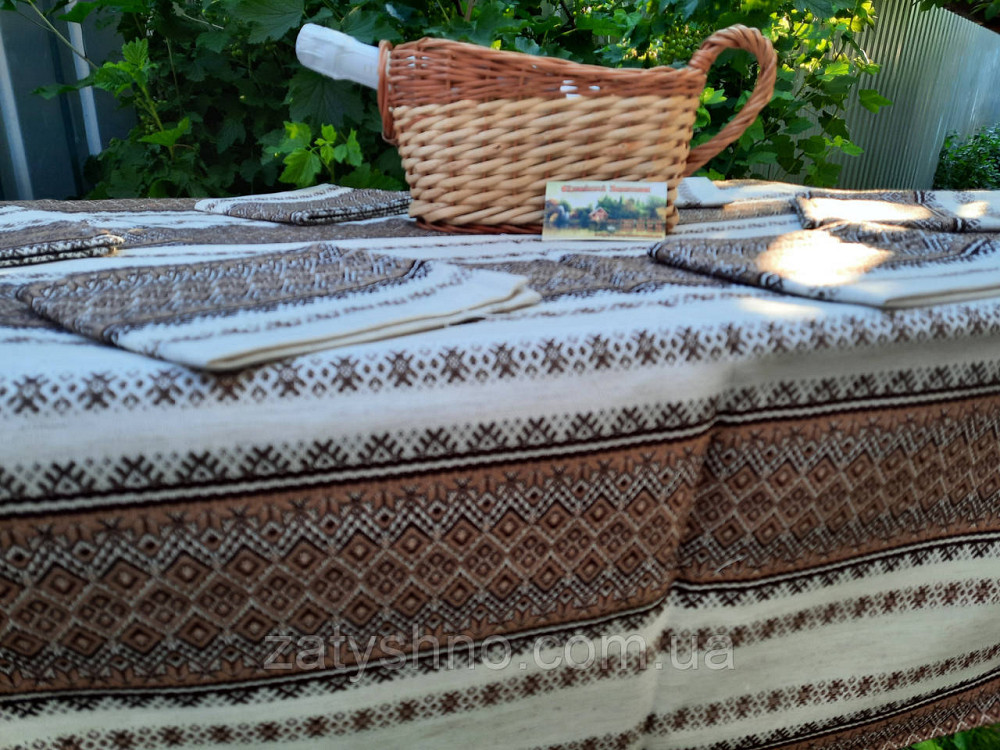 Комплект вышитый скатерть с салфетками кофейный Киев - изображение 2