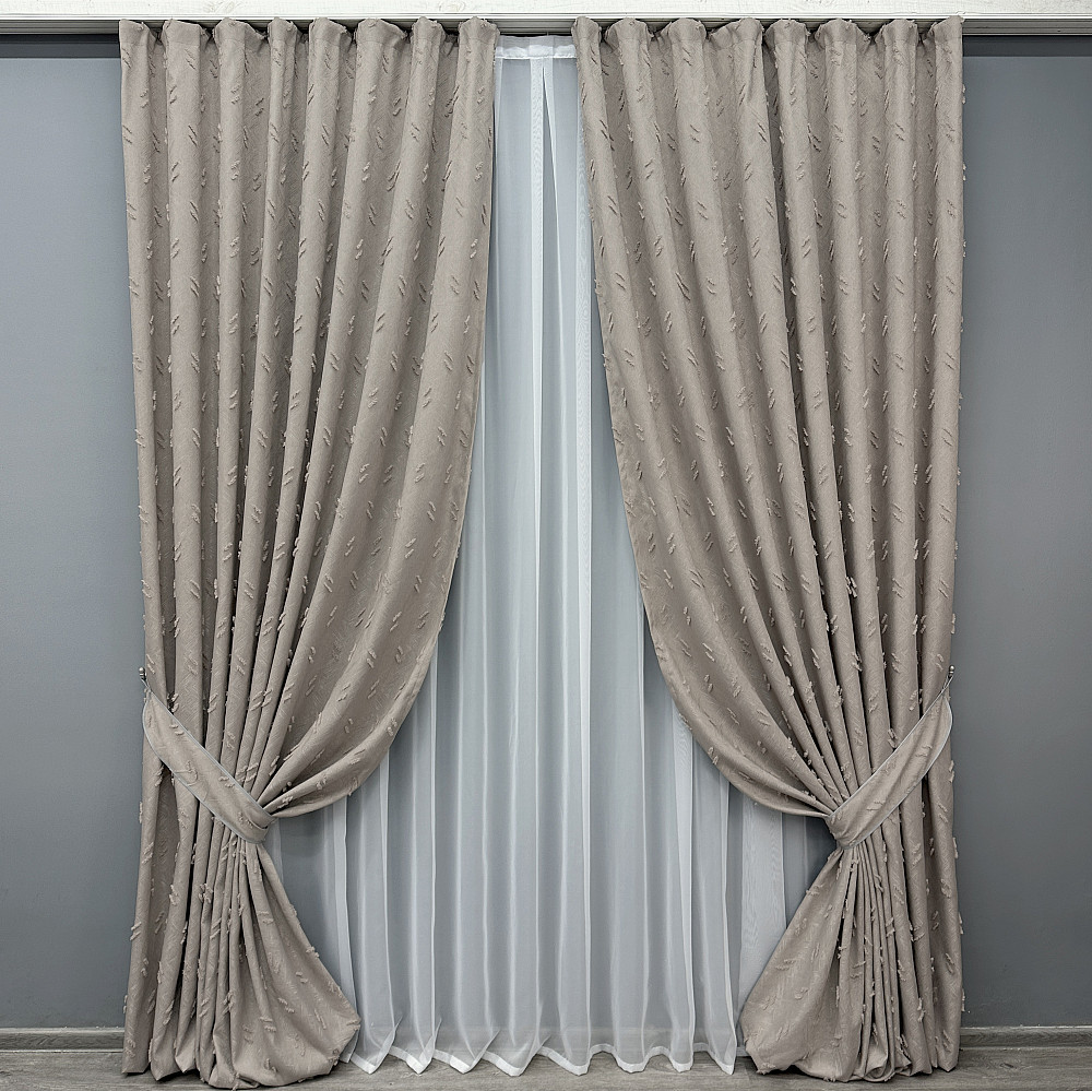 Комплект штор VR-Textil Льон Букле № 1884ш Тауп 150х290 см 2 шт (33-0912) Київ - фото 2