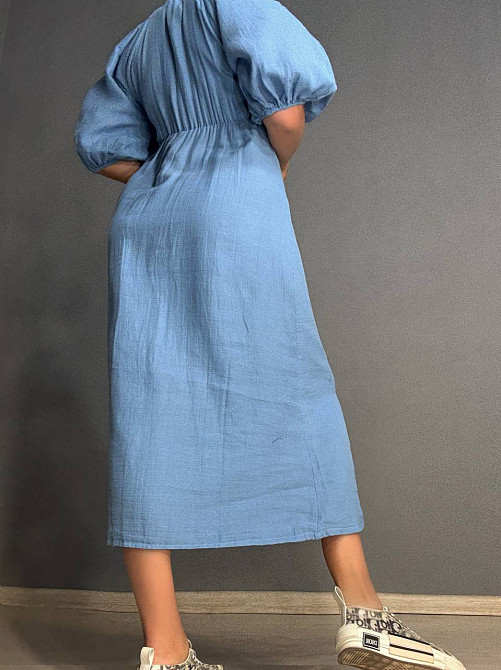 Сукня жіноча Mix Ray 4196 довга з розрізом вузол на грудях з муслину блакитна, блакитний, M Київ - фото 6